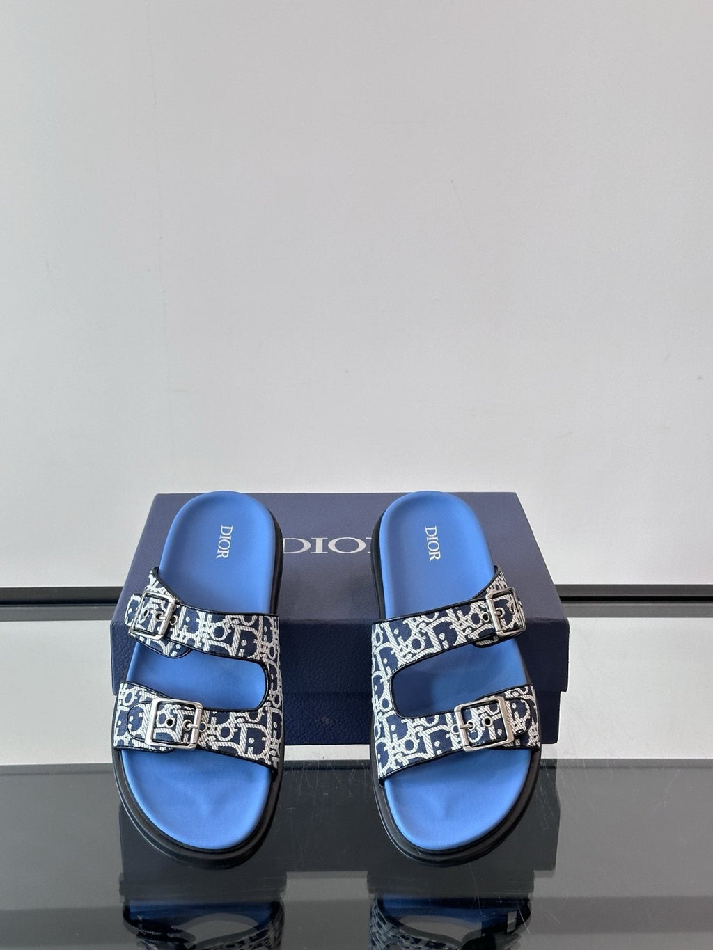 Dior Patterned Buckle Slide Sandals — front