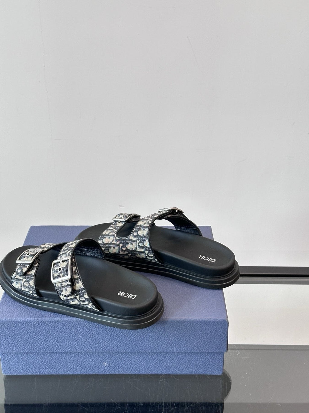 Dior Patterned Buckle Slide Sandals — side