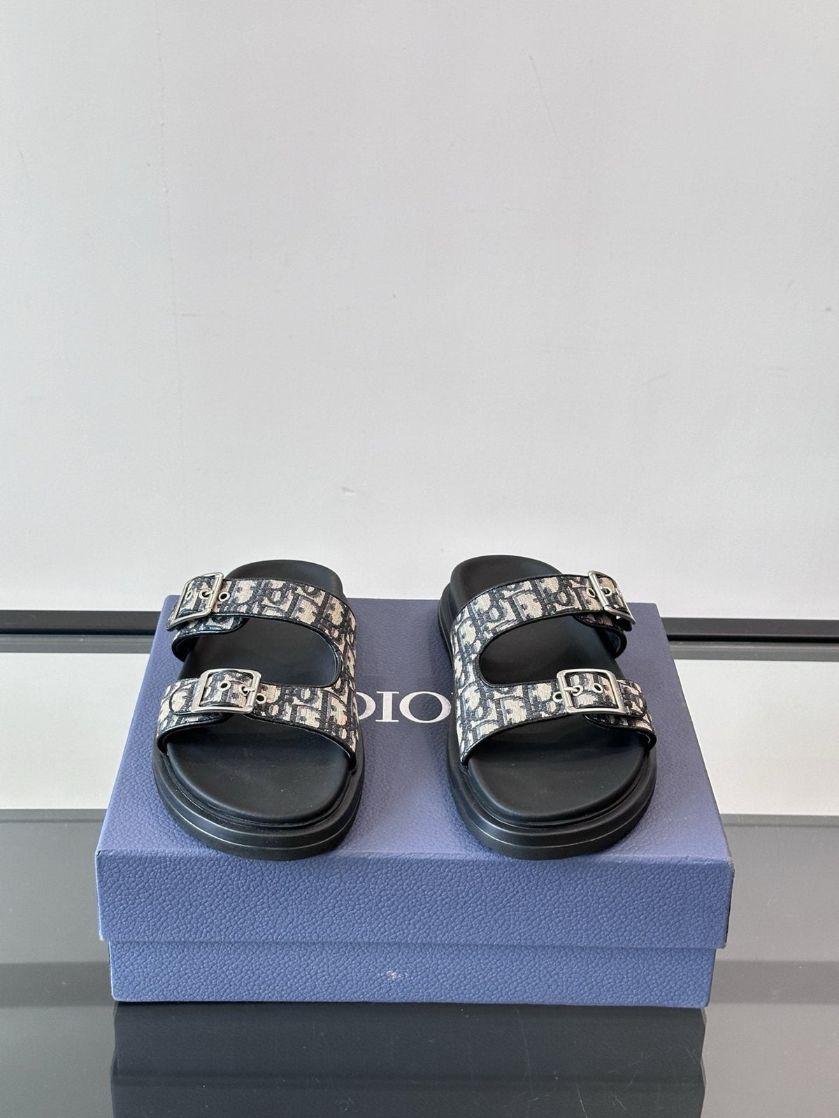 Dior Patterned Buckle Slide Sandals — front