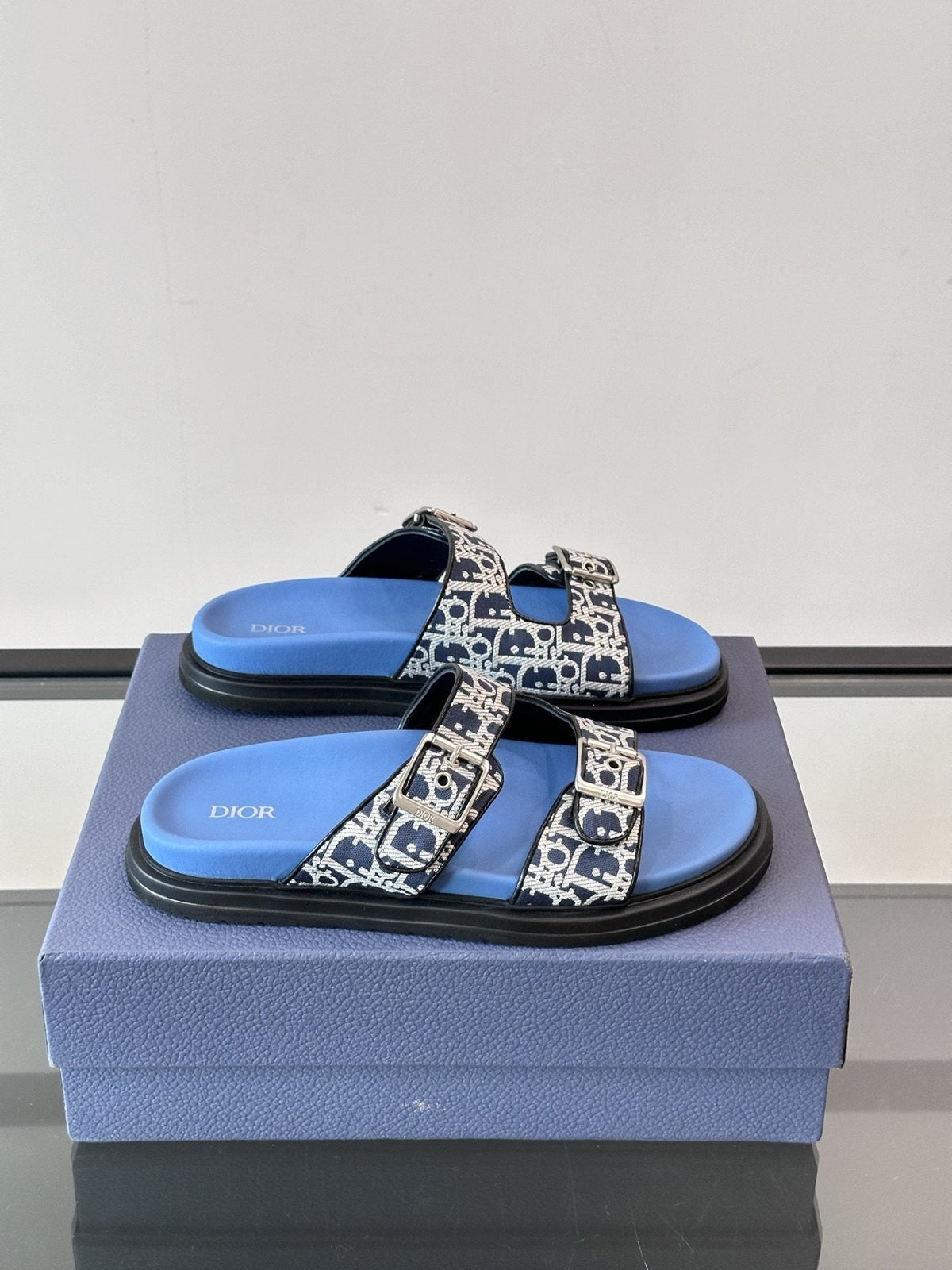 Dior Patterned Buckle Slide Sandals — hero