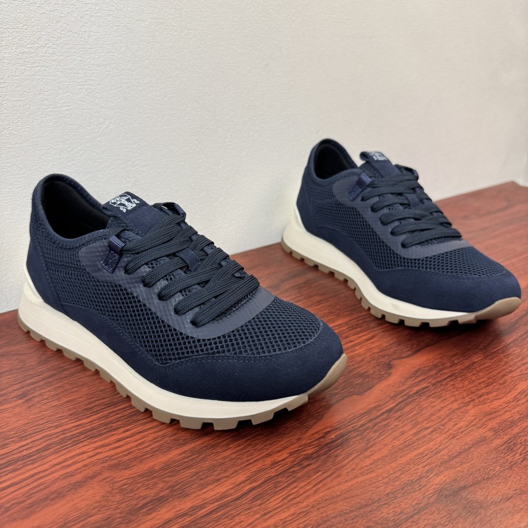 Brunello Cucinelli Mesh and Suede Sneakers — front