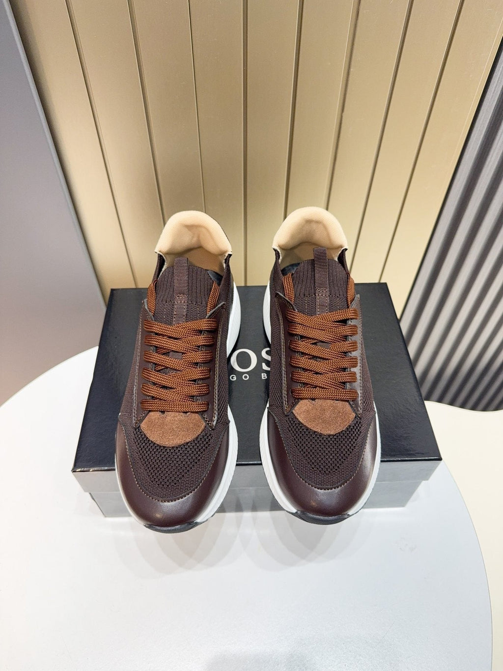 BOSS Knit Lace-Up Sneakers — front