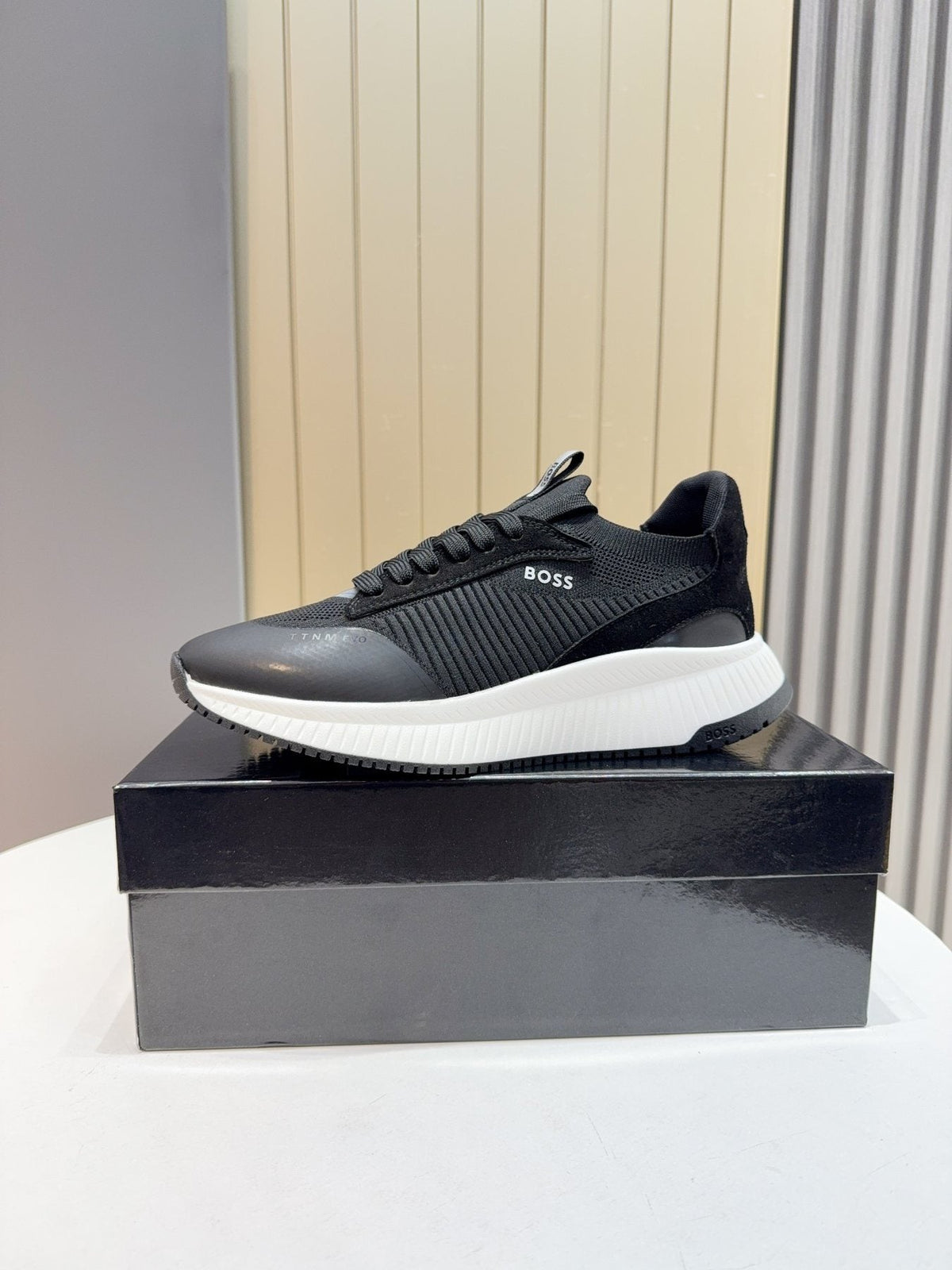 BOSS Knit Lace-Up Sneakers — side