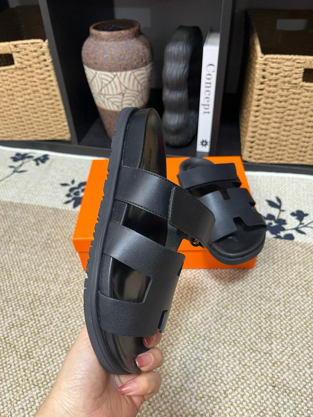Hermes Cutout Slide Sandals — side