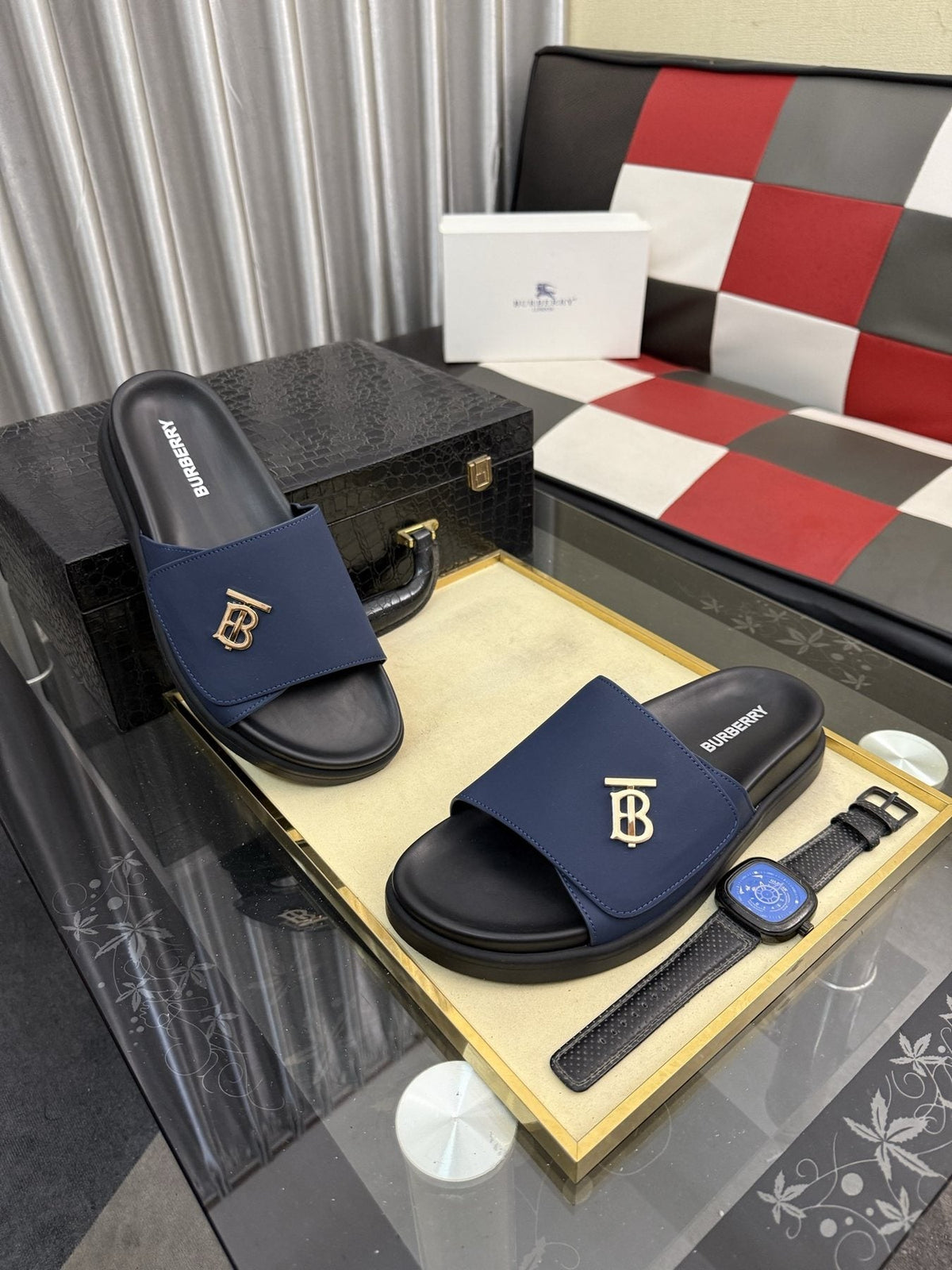 Burberry Monogram Slide Sandals — front