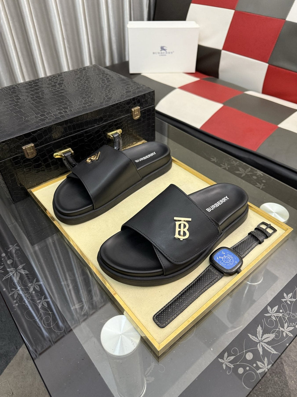 Burberry Monogram Slide Sandals — front