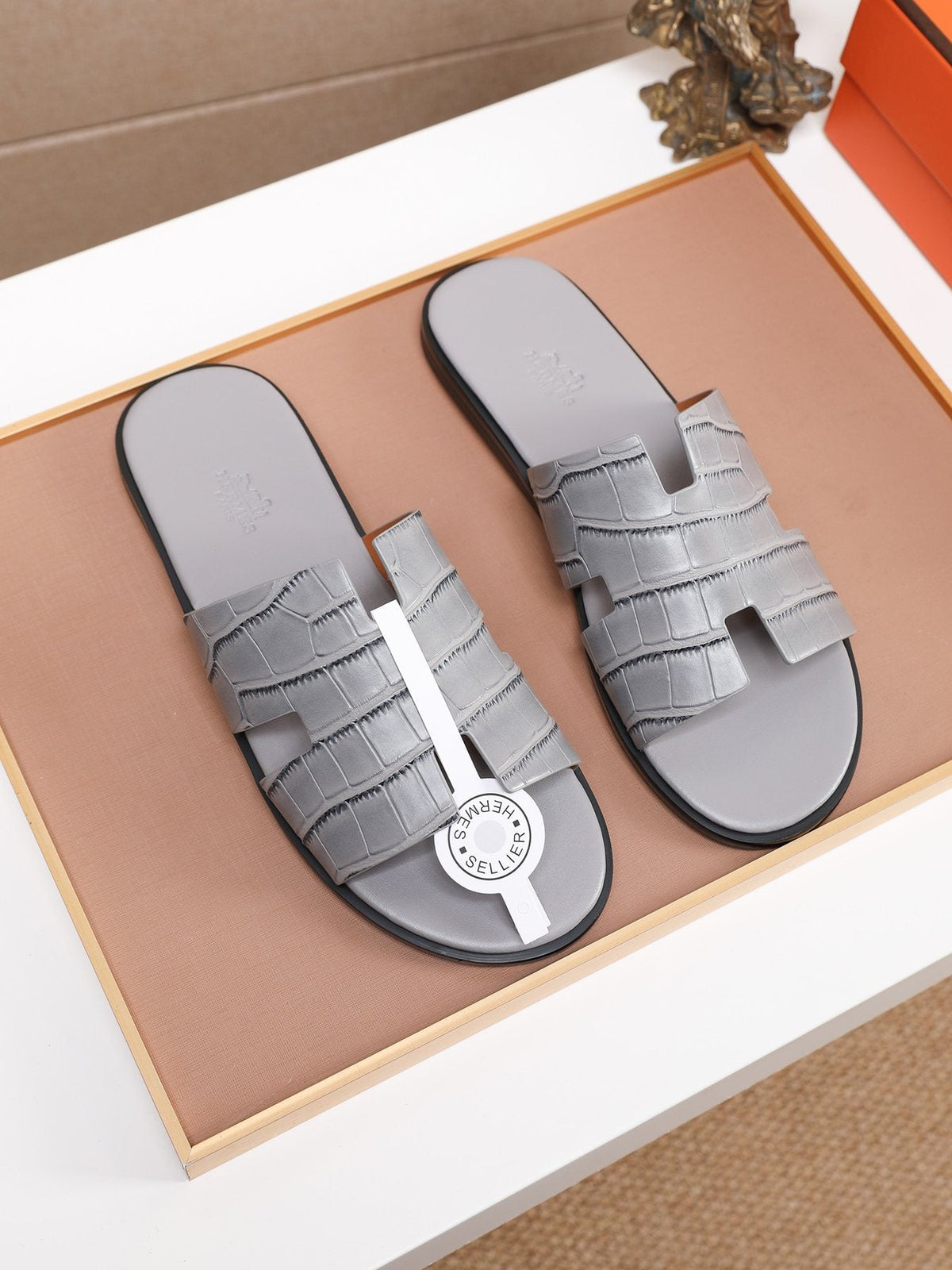 Hermes Textured H Slide Sandals — front