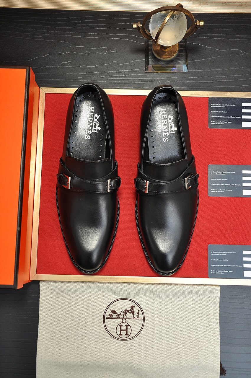 Hermès Black Buckle Loafers — front