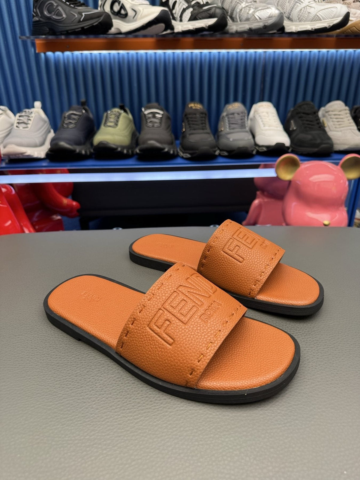 Fendi Embossed Logo Slide Sandals — front