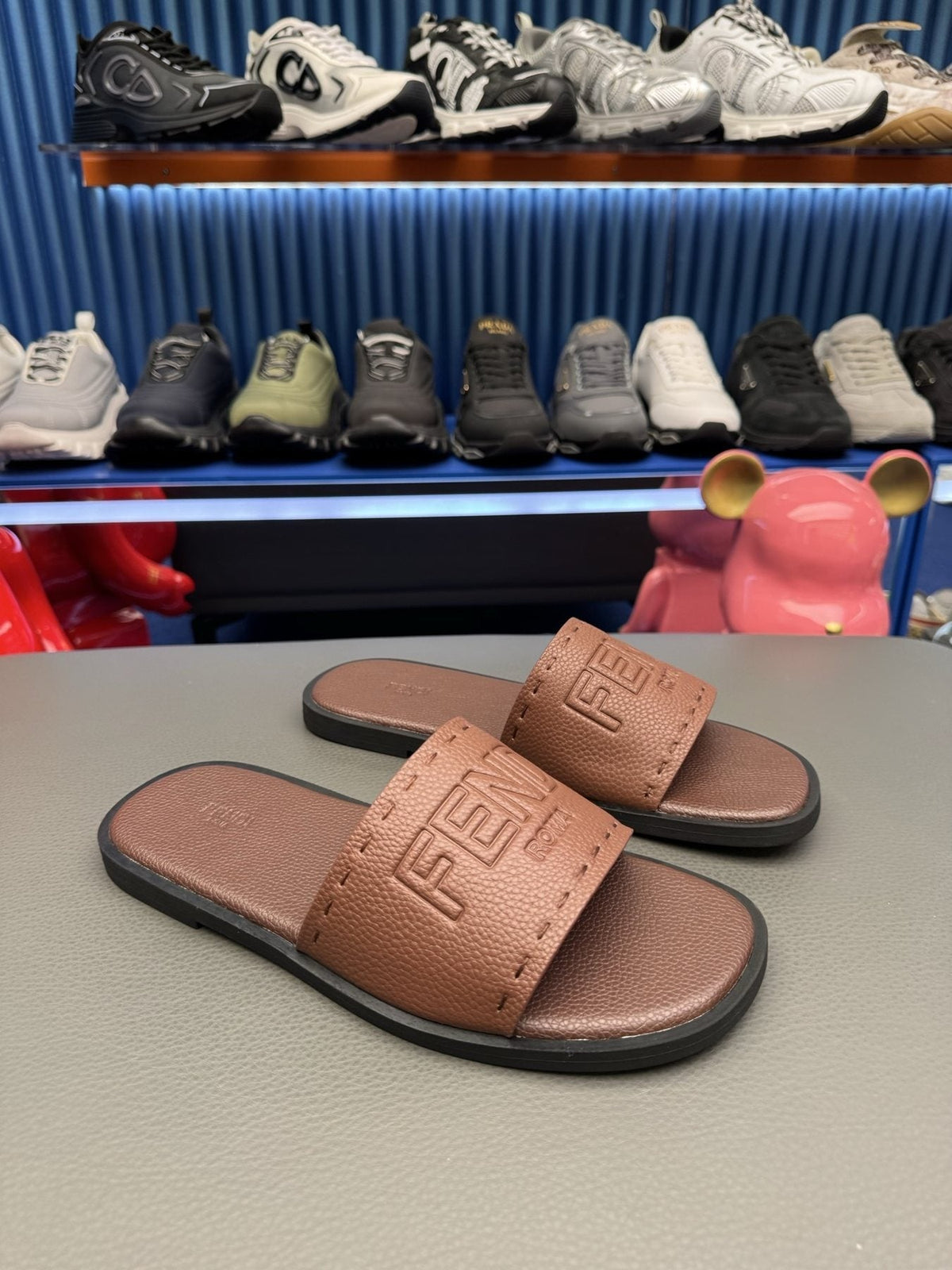 Fendi Embossed Logo Slide Sandals — front
