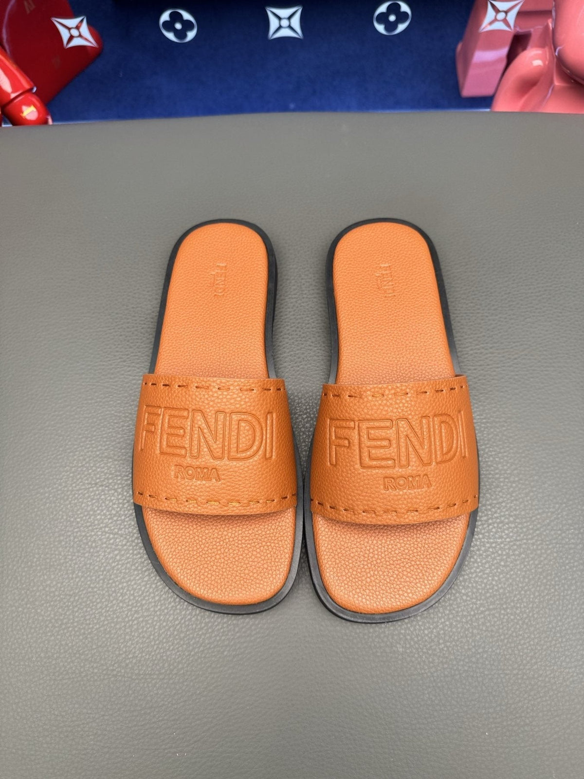 Fendi Embossed Logo Slide Sandals — front