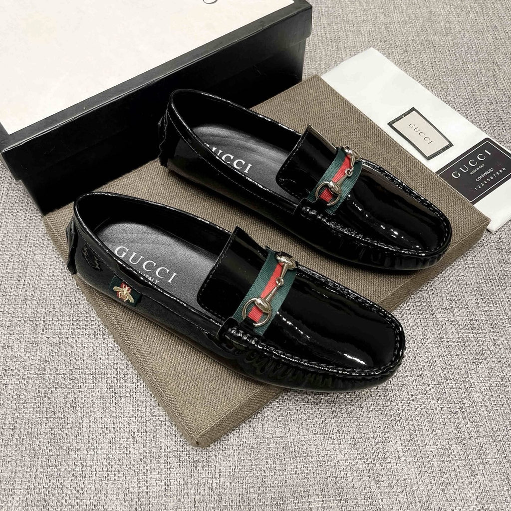 Gucci Black Web Stripe Loafers — hero