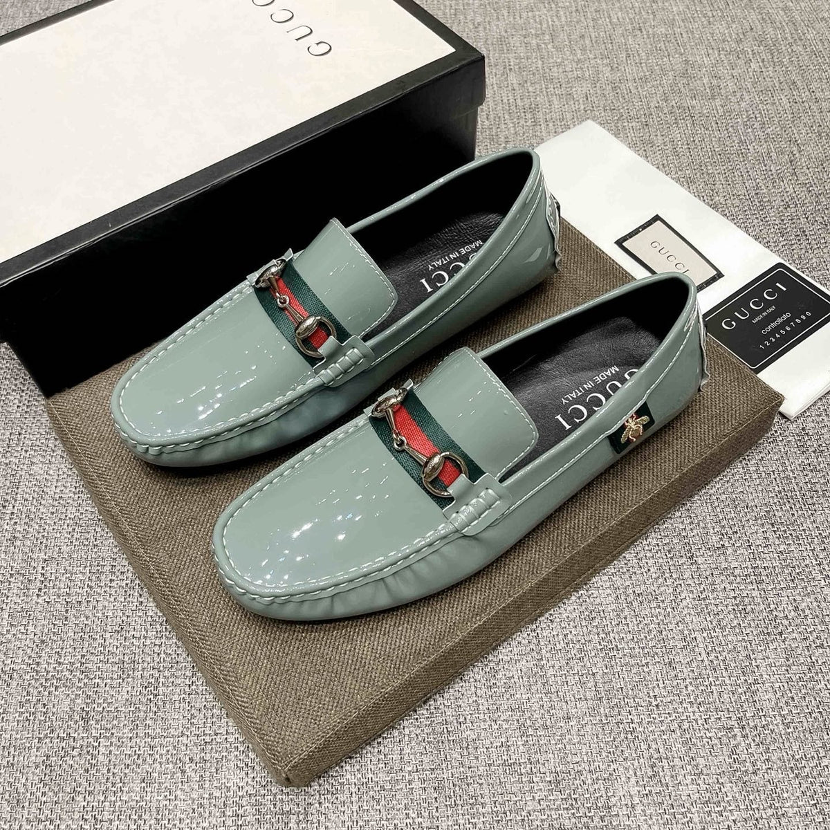Gucci Black Web Stripe Loafers — detail