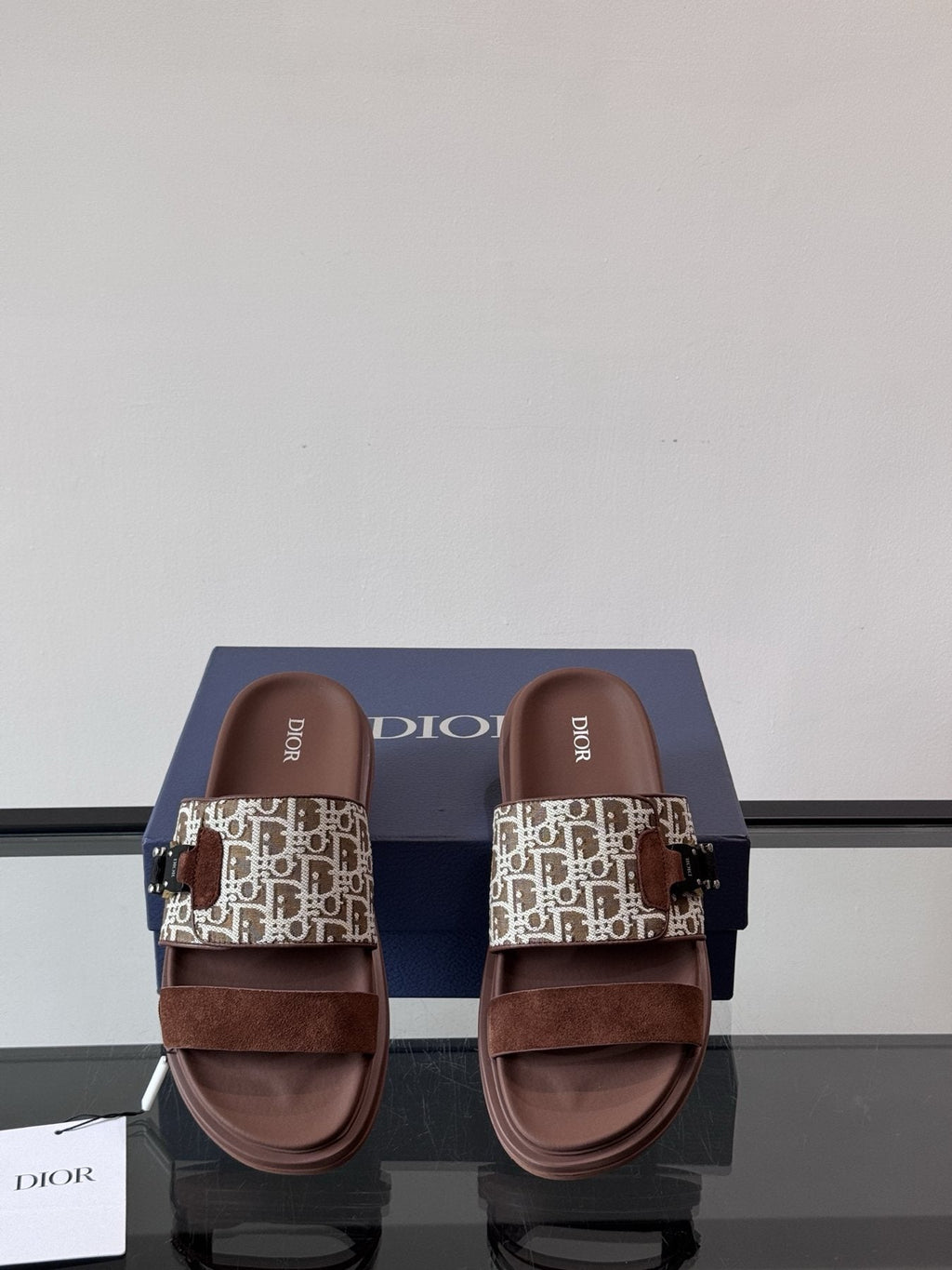 Dior Patterned Strap Slide Sandals — front