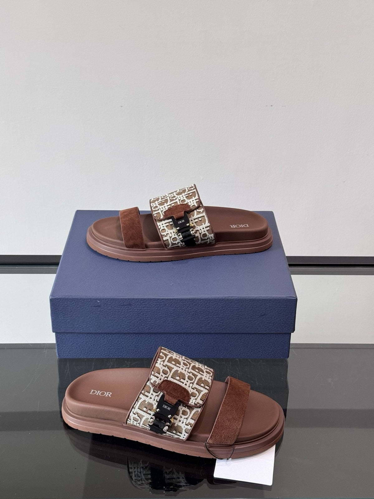 Dior Patterned Strap Slide Sandals — front