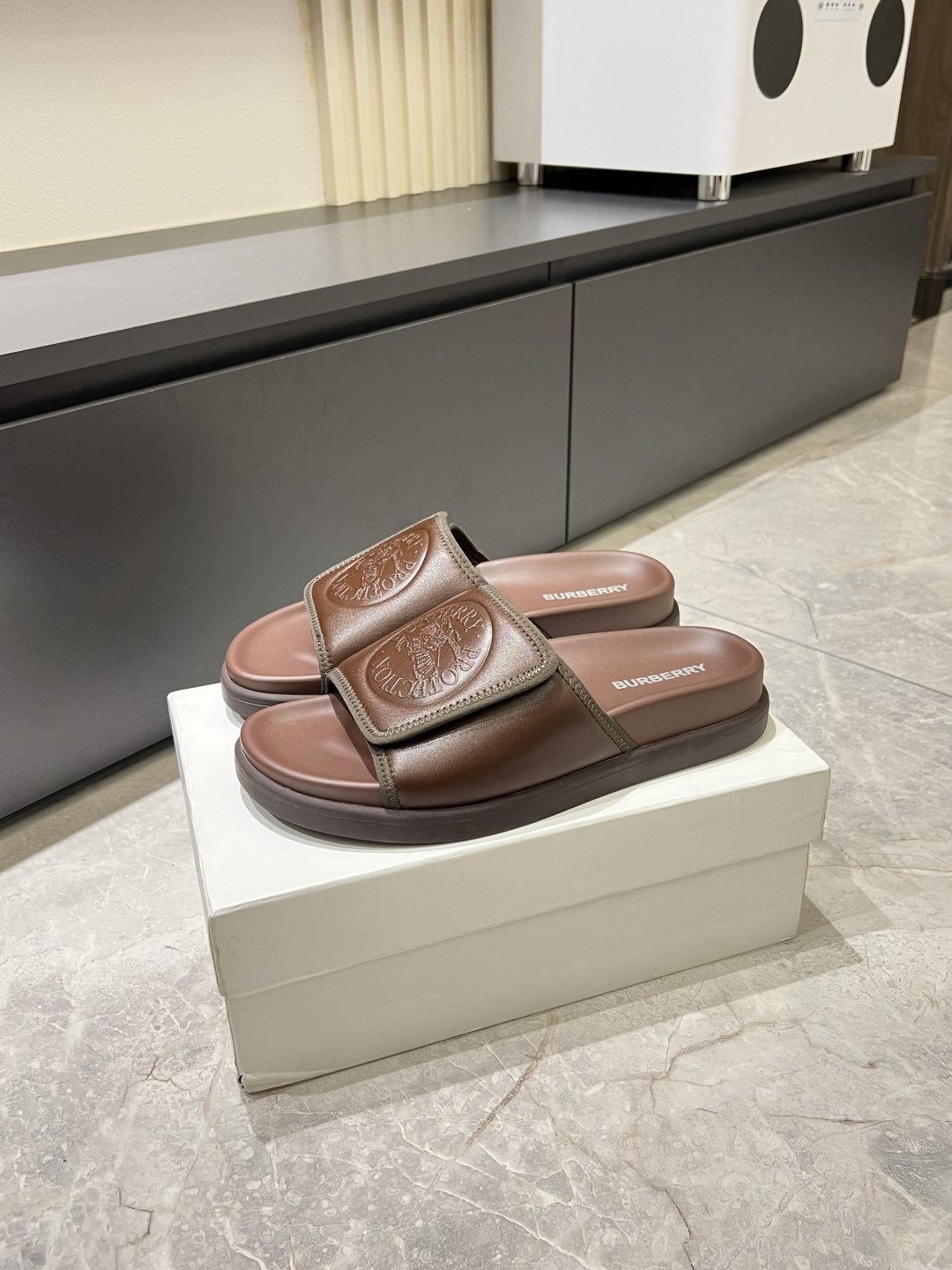 Burberry Embossed Check Slide Sandals — front