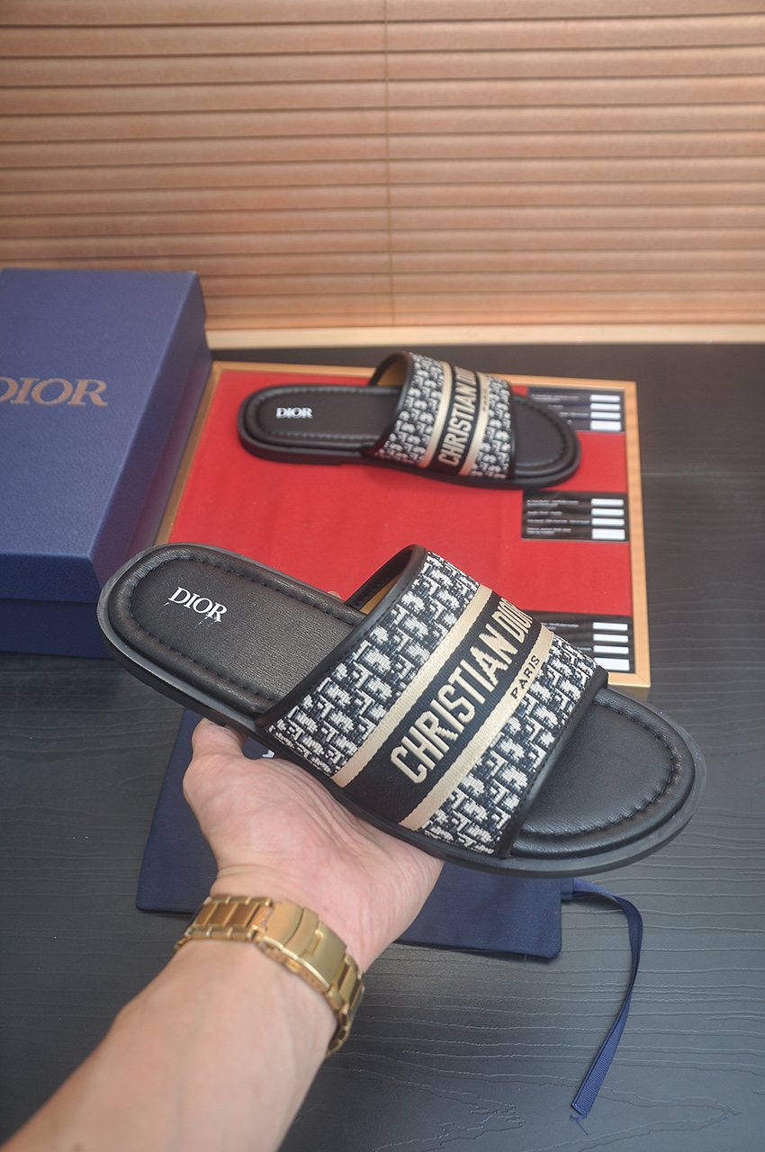 Dior Patterned Strap Slide Sandals — model