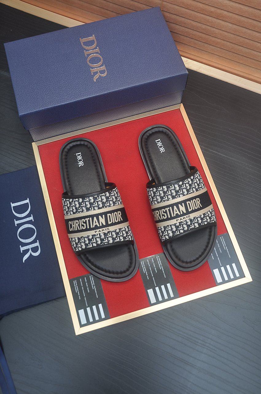 Dior Patterned Strap Slide Sandals — front