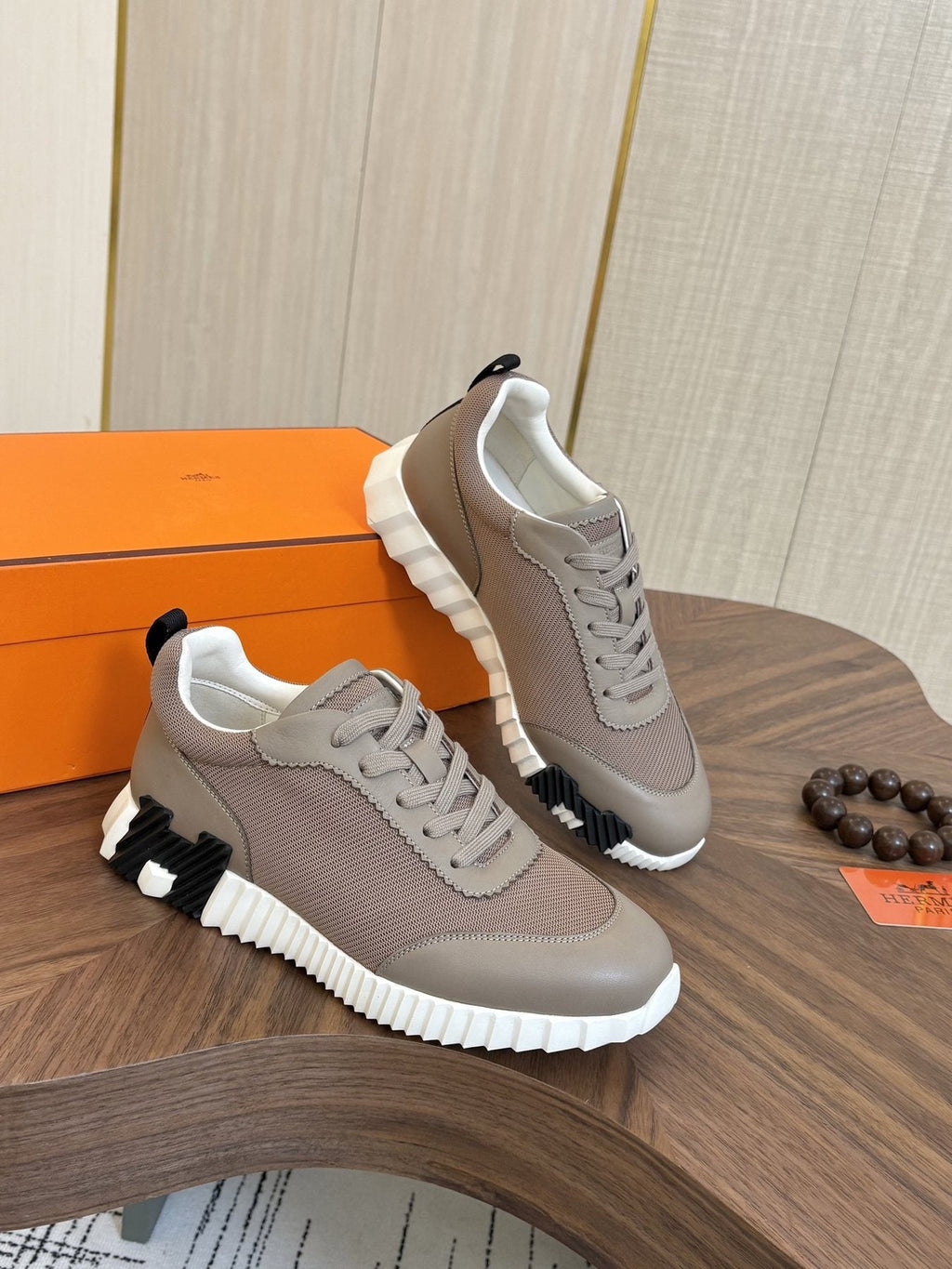 Hermes Black Ribbed Sole Sneakers — side