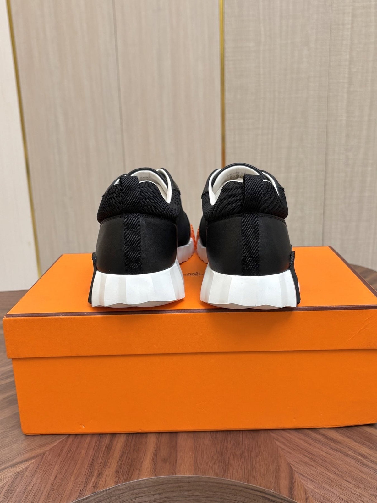Hermes Black Ribbed Sole Sneakers — back