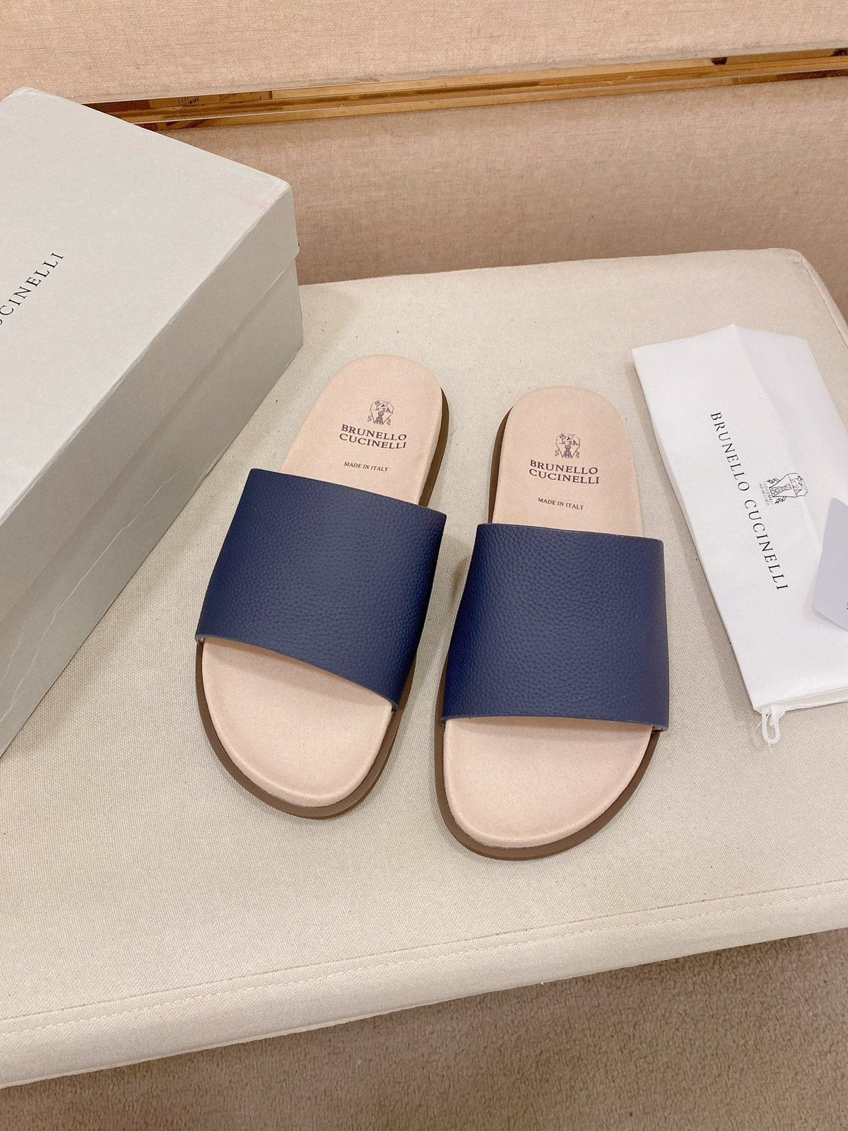 Brunello Cucinelli Wide-Strap Slide Sandals — front