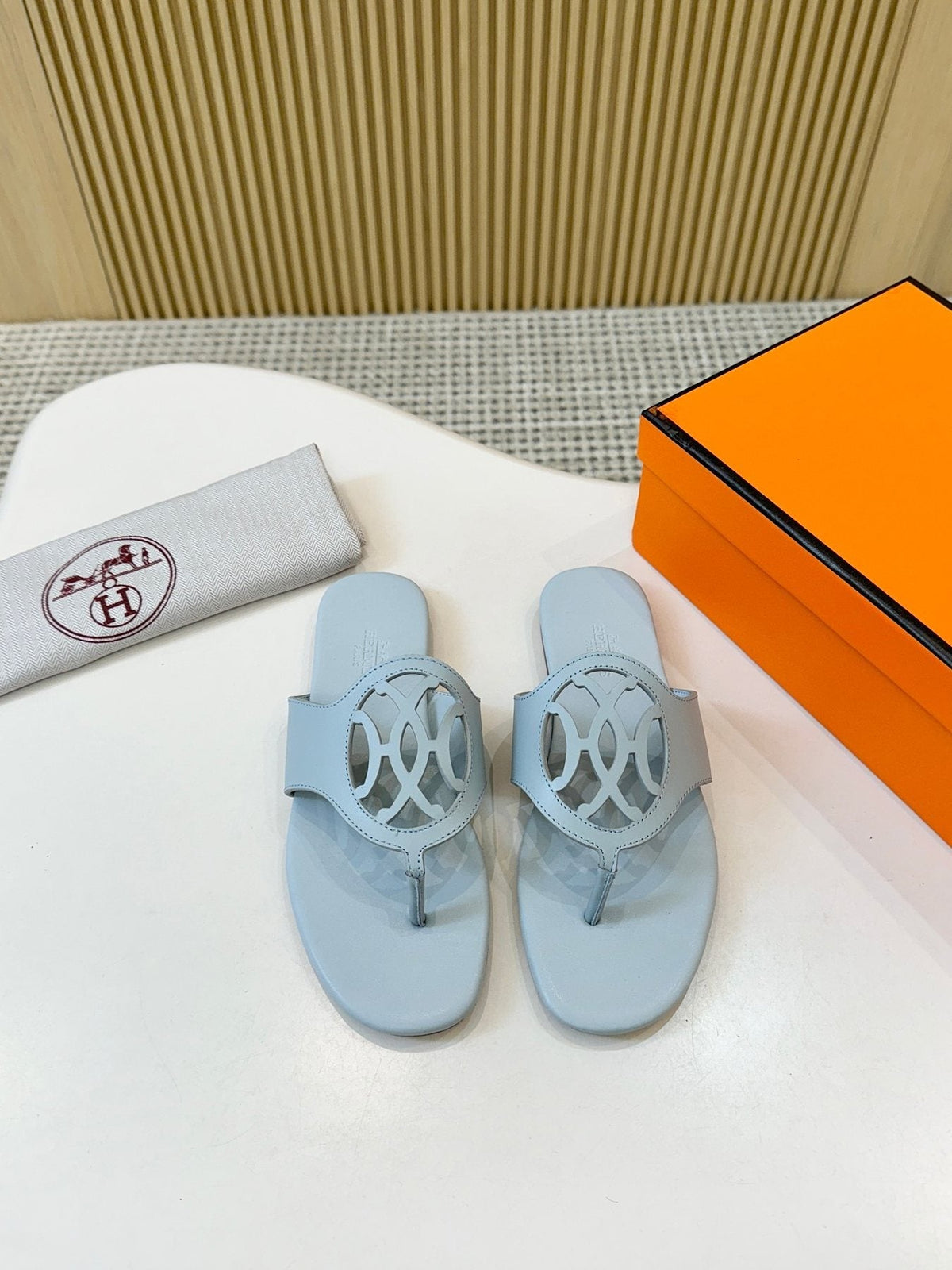Hermès Tan Brown Cutout Thong Sandals — front