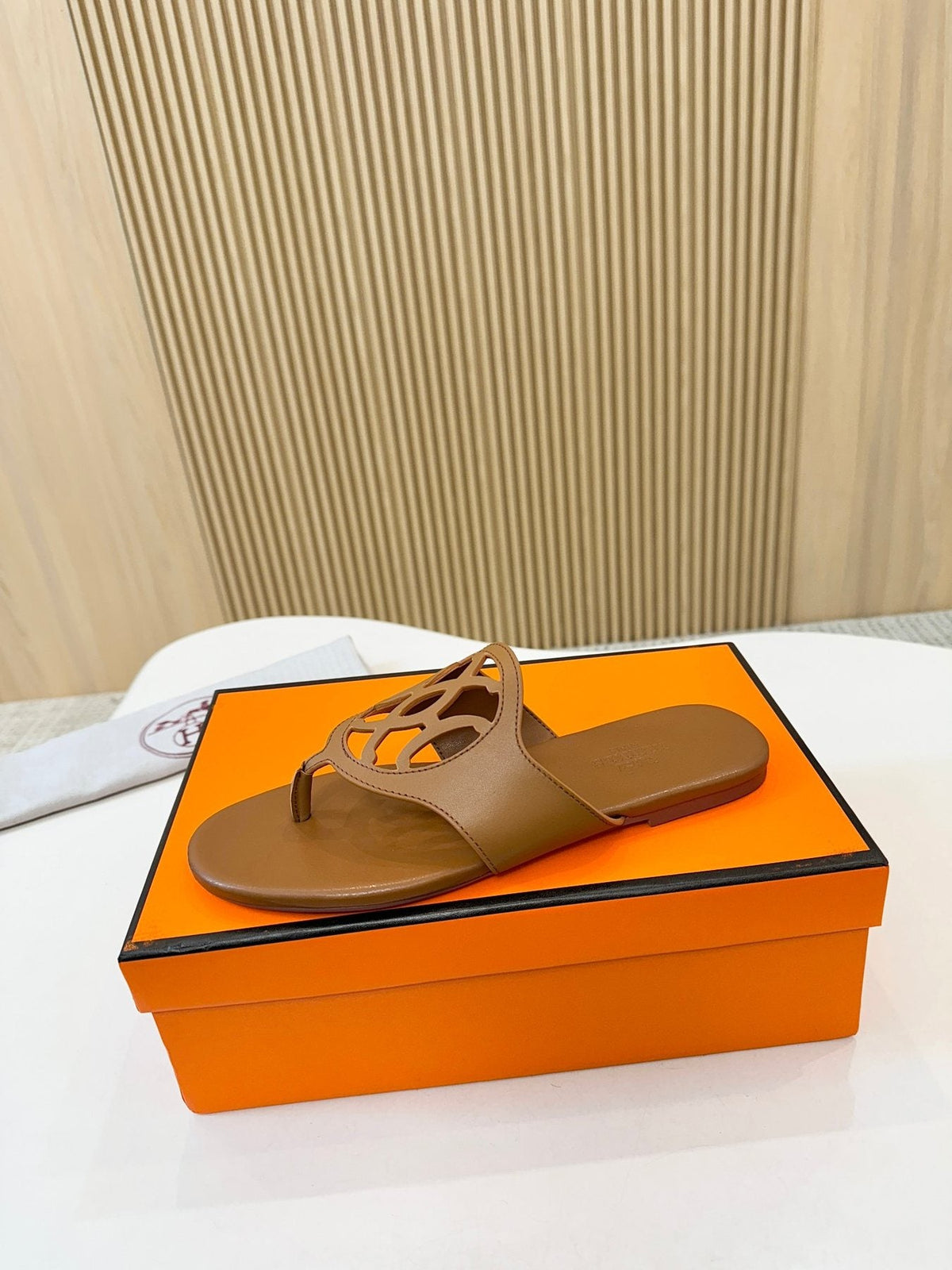 Hermès Tan Brown Cutout Thong Sandals — side