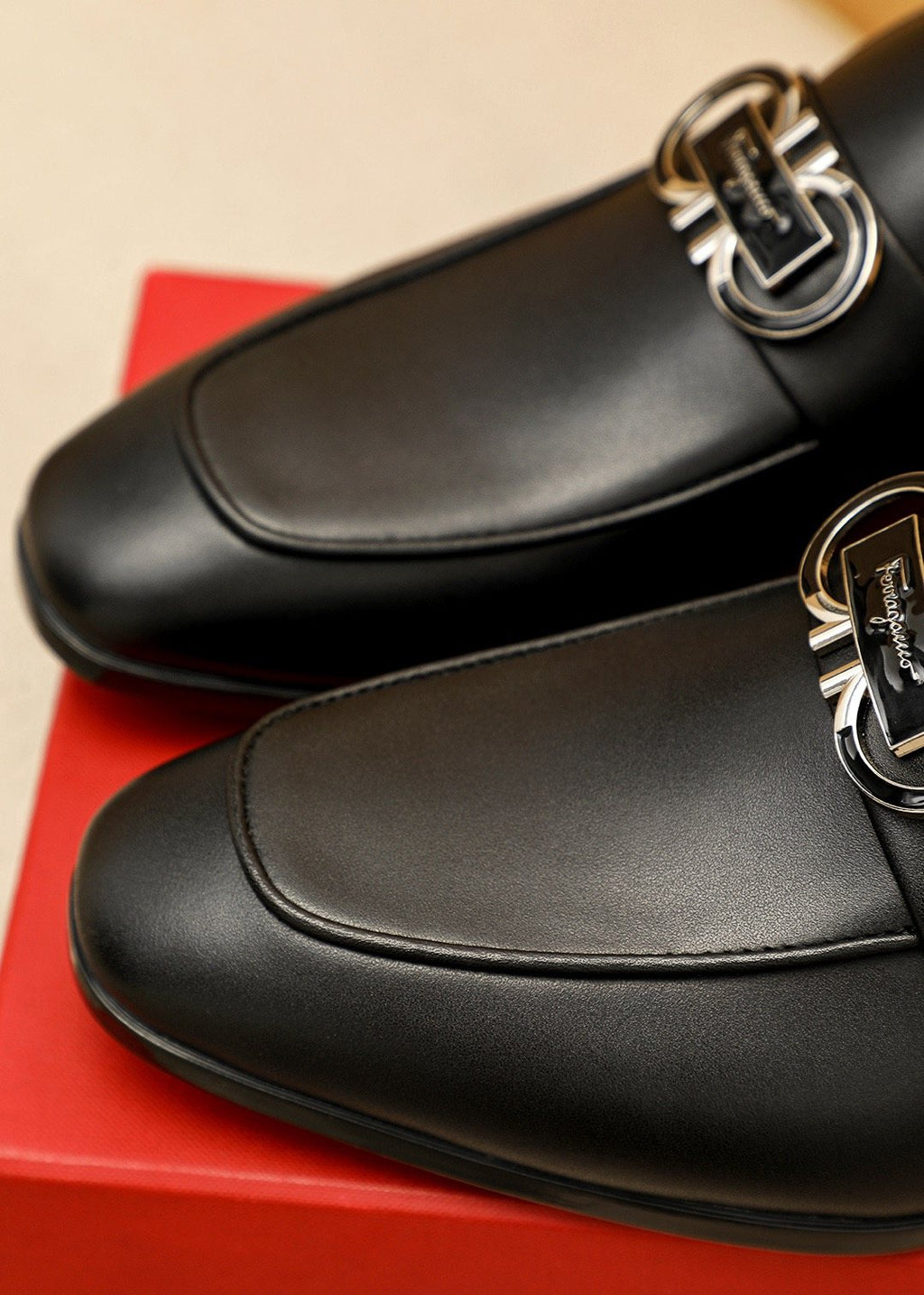 Ferragamo Black Hardware Loafers — detail