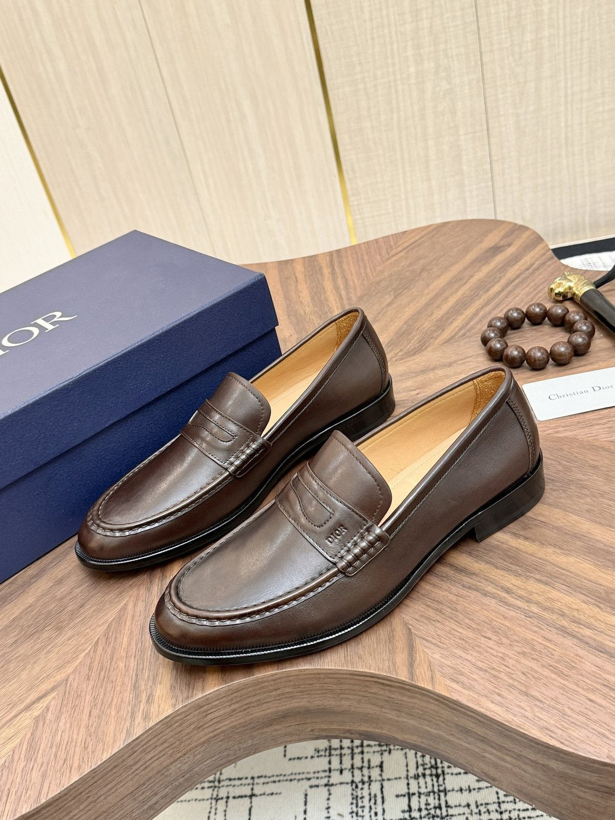 Dior Leather Penny Loafers — side