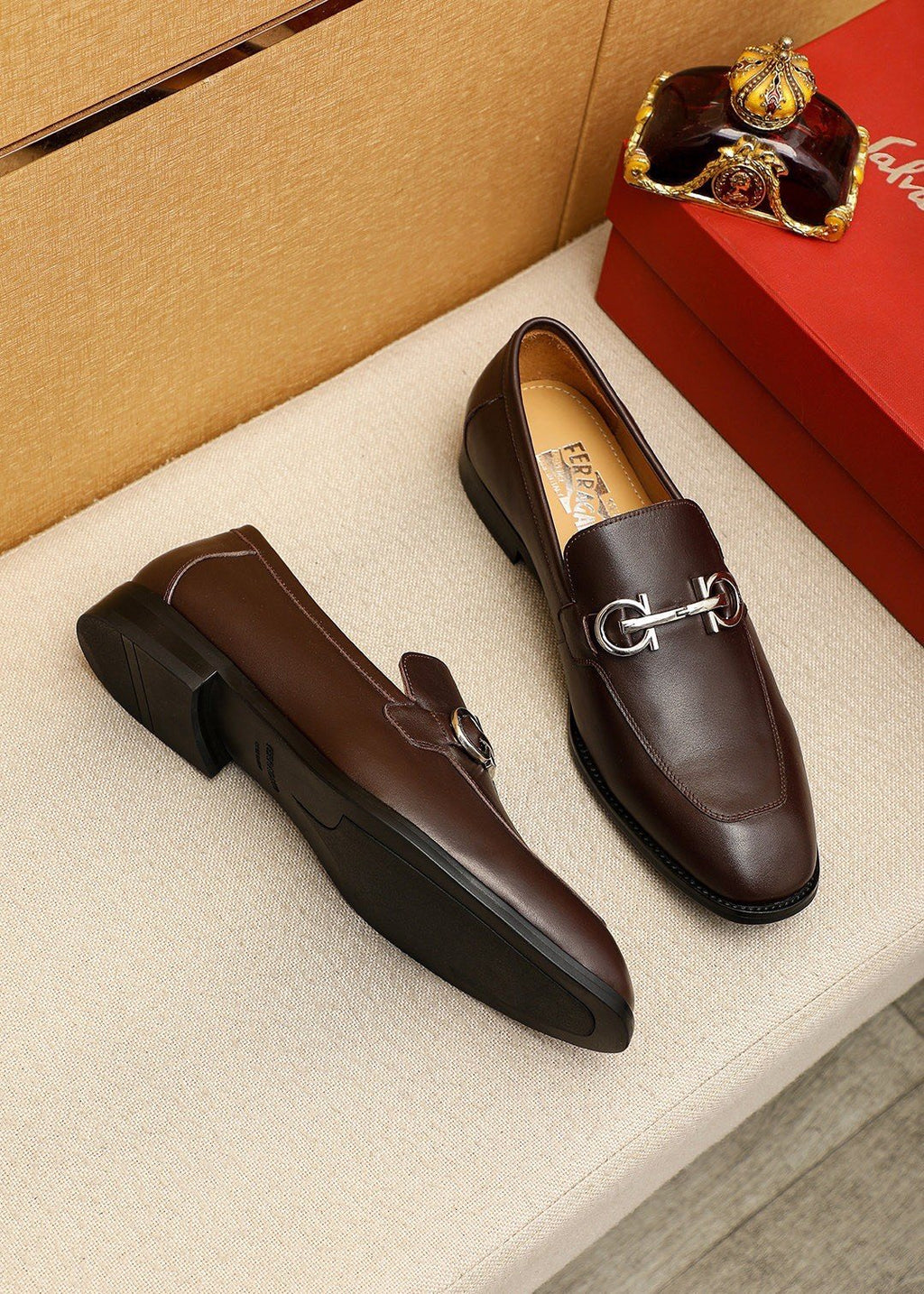Ferragamo Silver-Tone Ornament Loafers — side