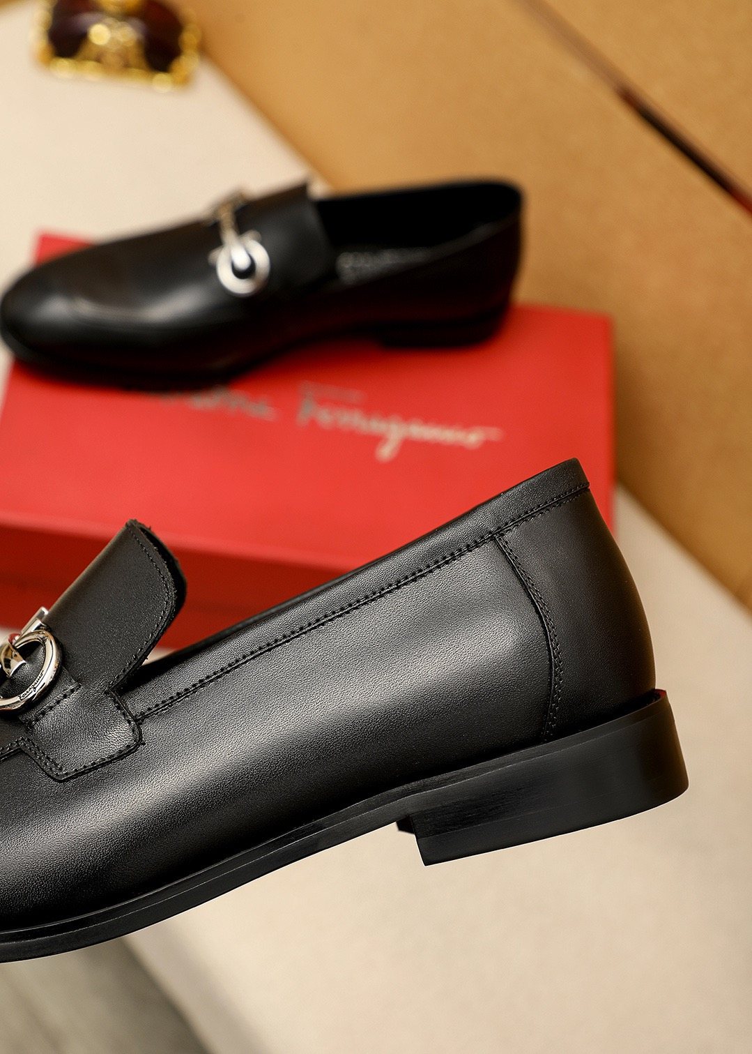 Ferragamo Silver-Tone Ornament Loafers — side