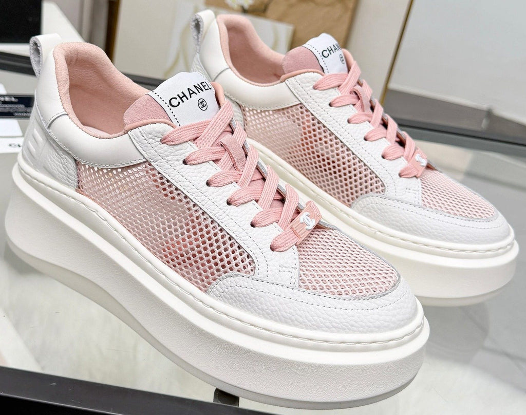 CHANEL White Platform Low-Top Sneakers — front