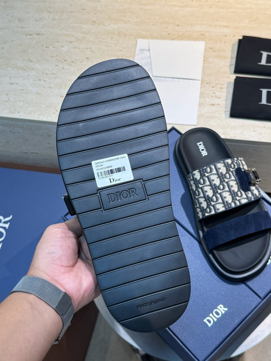 Dior Aqua Monogram Slide Sandals — detail