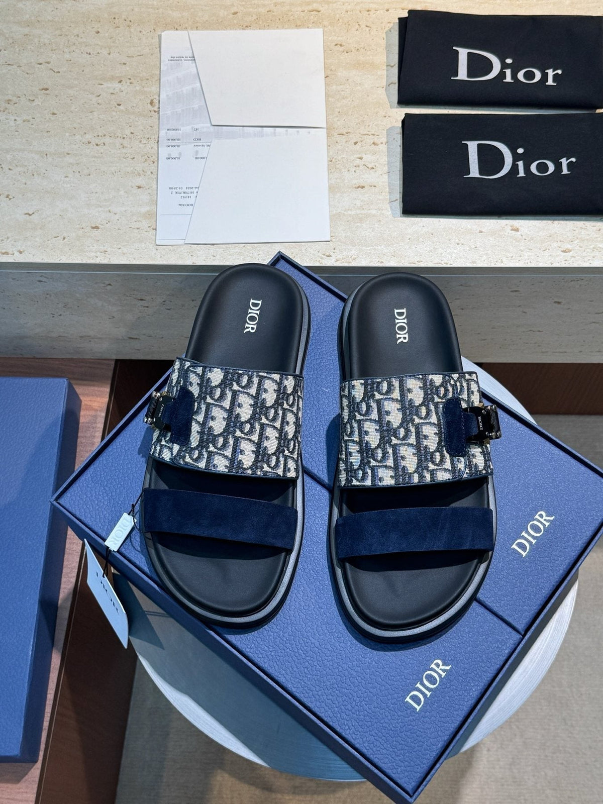 Dior Aqua Monogram Slide Sandals — front
