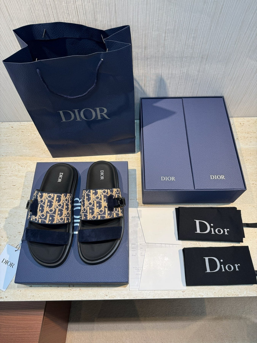 Dior Aqua Monogram Slide Sandals — front