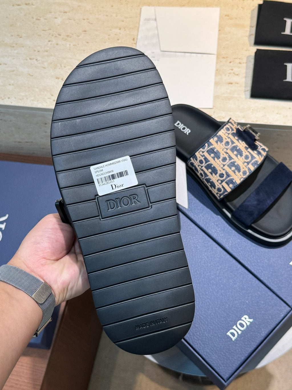 Dior Aqua Monogram Slide Sandals — detail