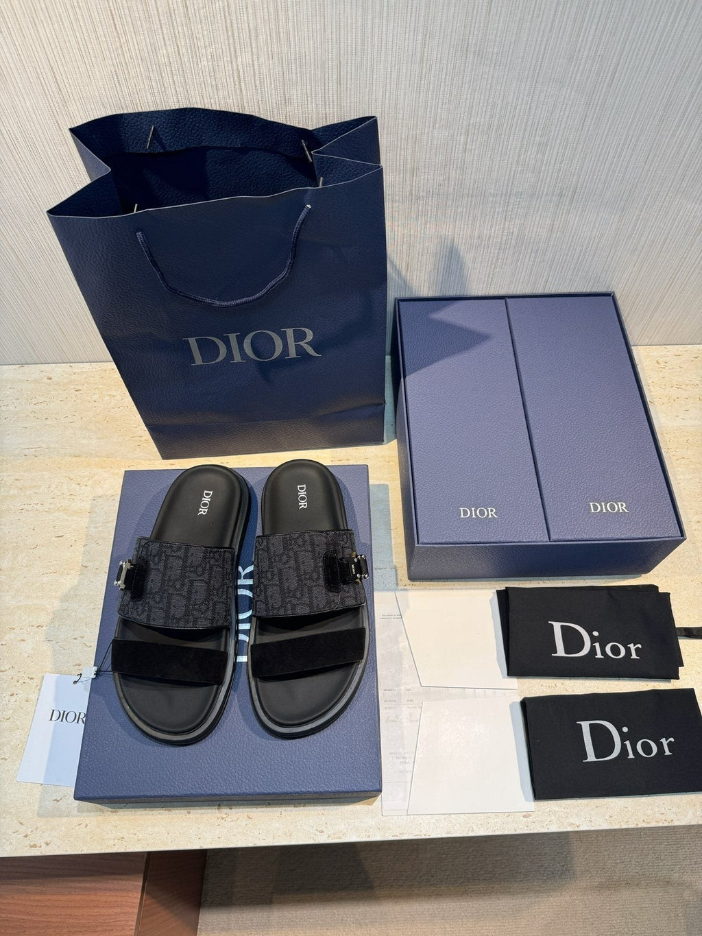 Dior Aqua Monogram Slide Sandals — front