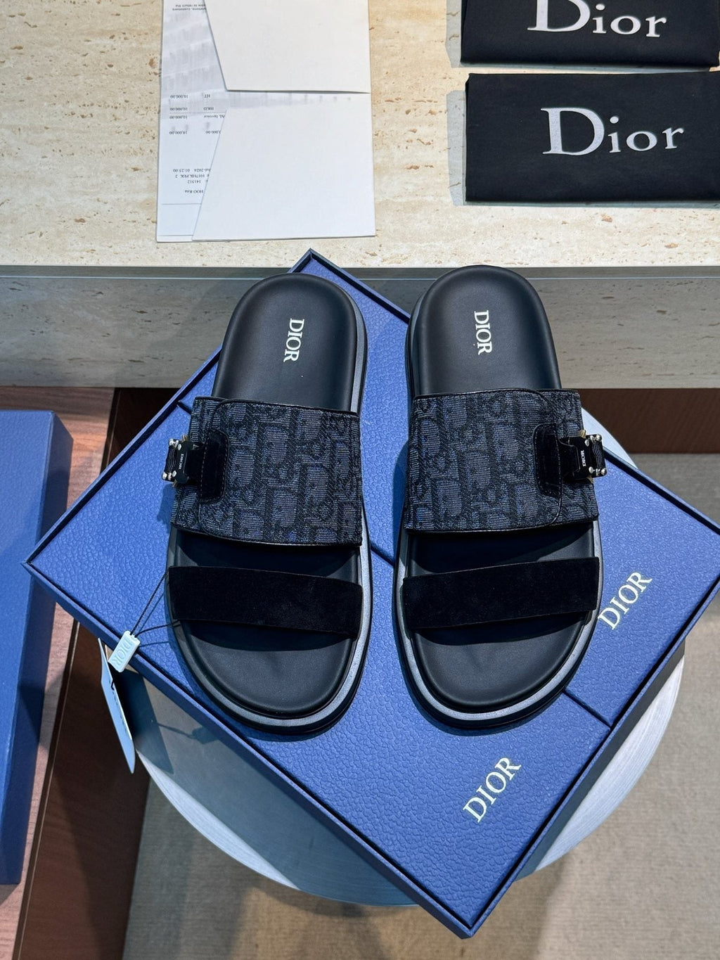 Dior Aqua Monogram Slide Sandals — front