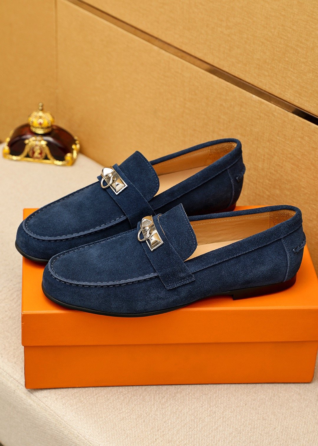 Hermès Suede-Finish Buckle Loafers — model