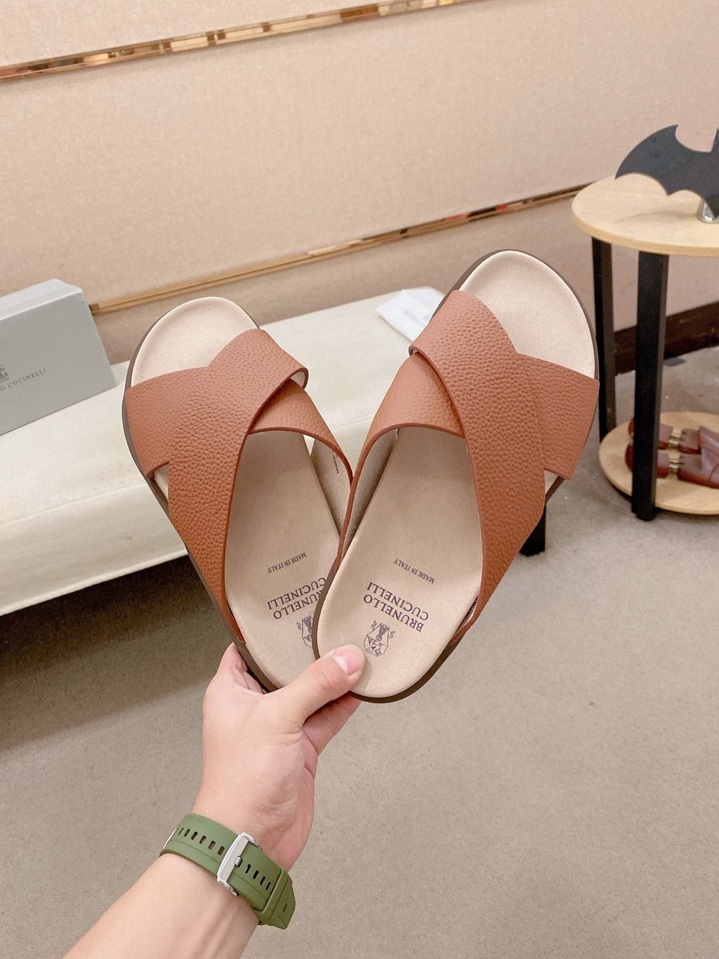 Brunello Cucinelli Cross-Strap Slide Sandals — front