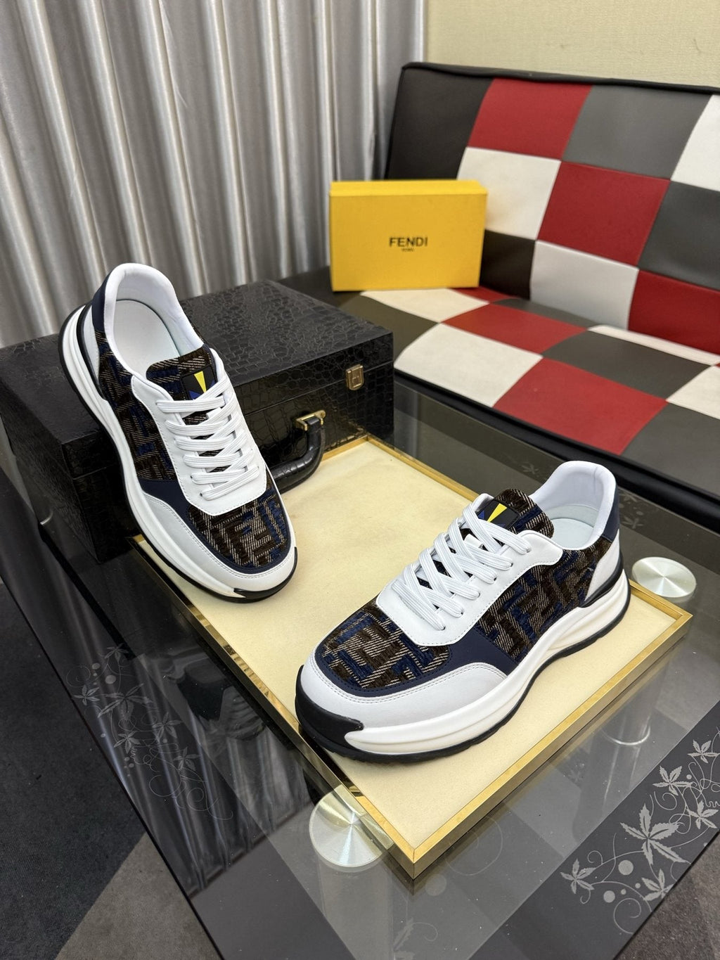 Fendi Men's Patterned Panel Sneakers — front