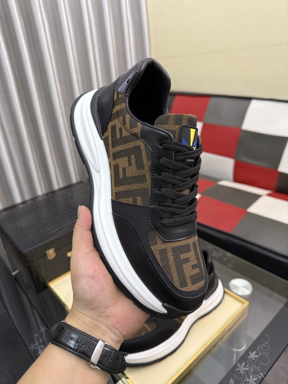 Fendi Men's Patterned Panel Sneakers — model
