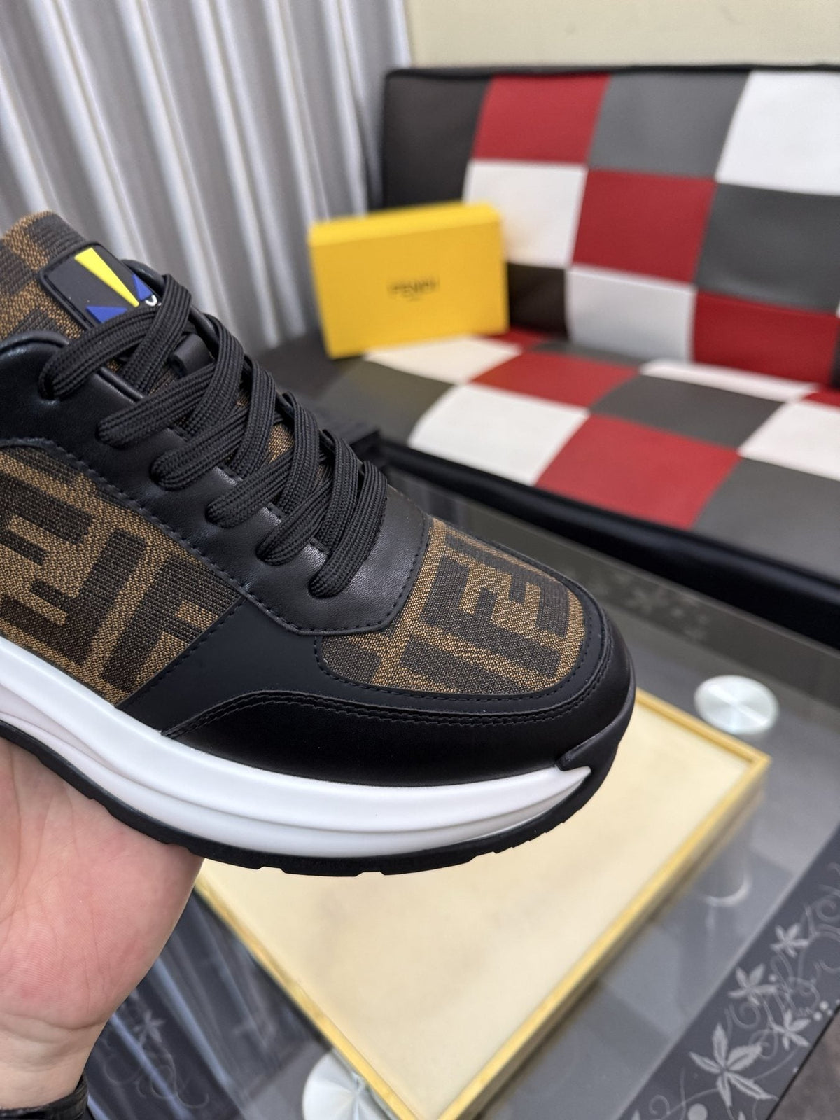 Fendi Men's Patterned Panel Sneakers — side