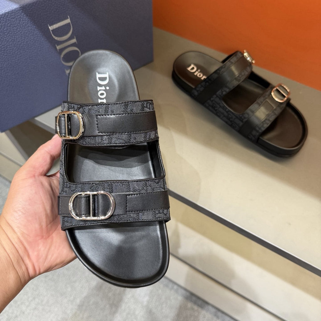 Dior Patterned Double-Strap Slide Sandals — front