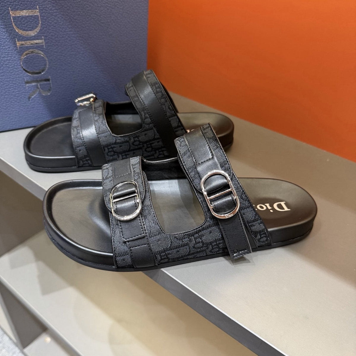 Dior Patterned Double-Strap Slide Sandals — front