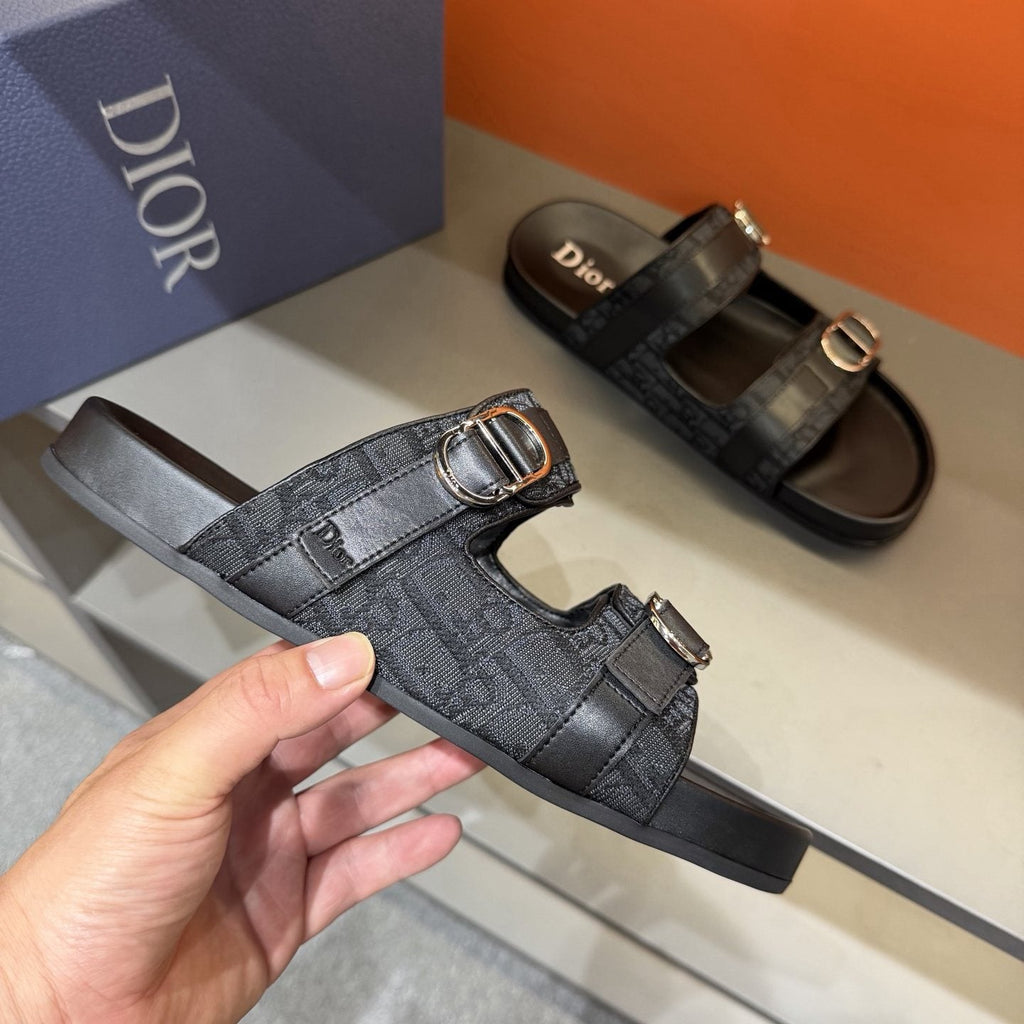 Dior Patterned Double-Strap Slide Sandals — side