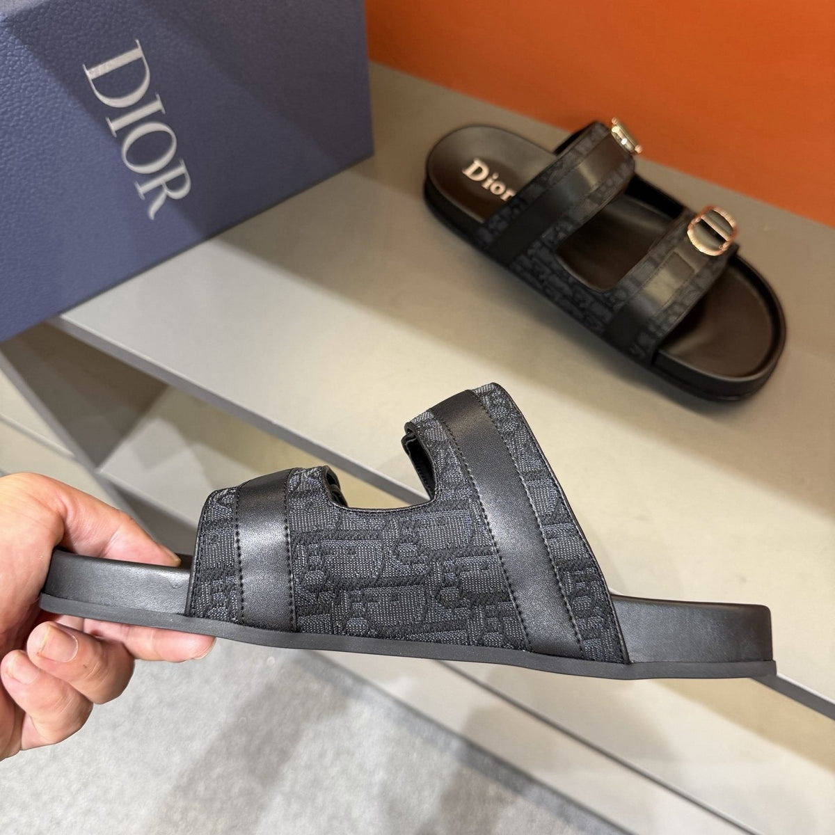 Dior Patterned Double-Strap Slide Sandals — side