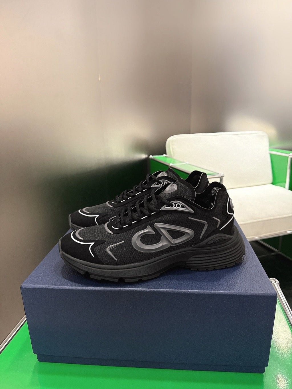Dior Black and White Accent Low-Top Sneakers — side