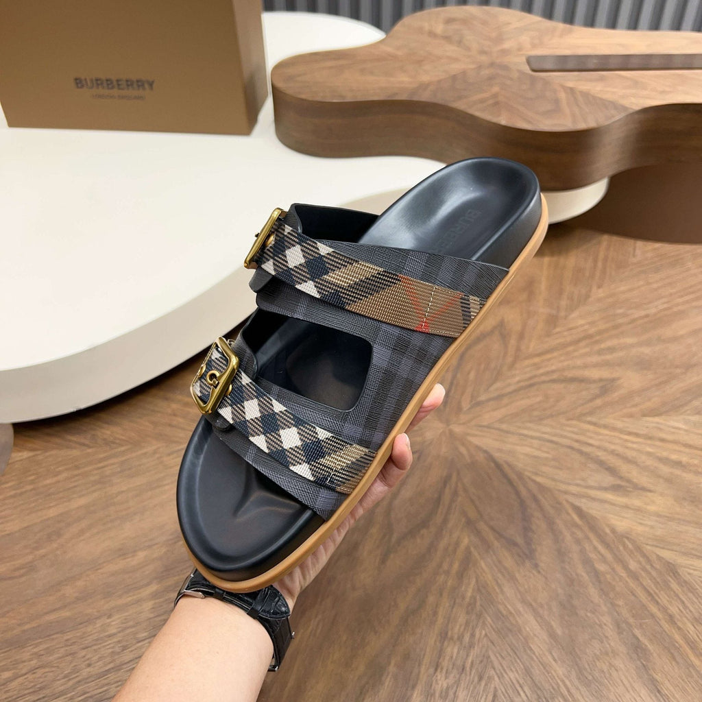 Burberry Plaid Buckle Slide Sandals — front