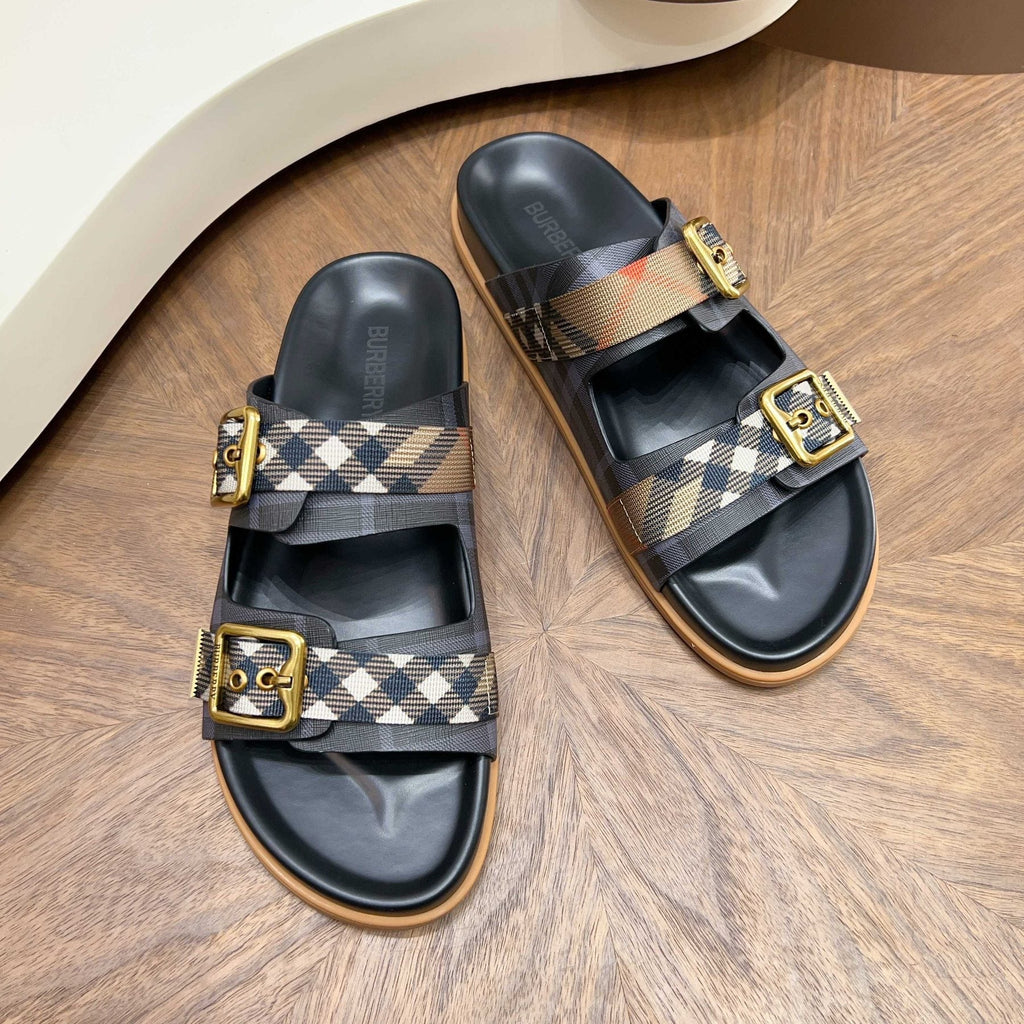 Burberry Plaid Buckle Slide Sandals — front
